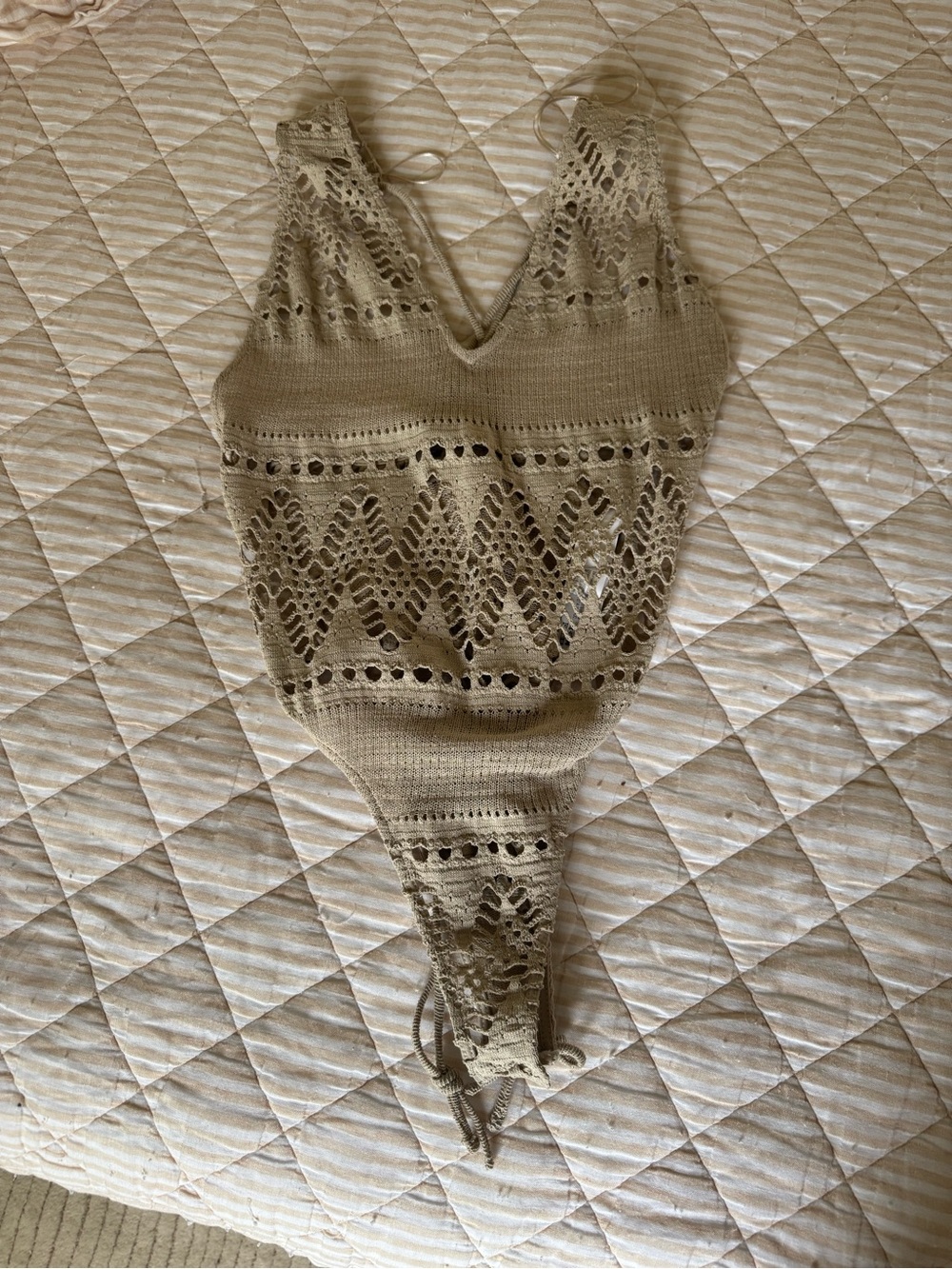 Zara Crochet Knit One-Piece in Beige